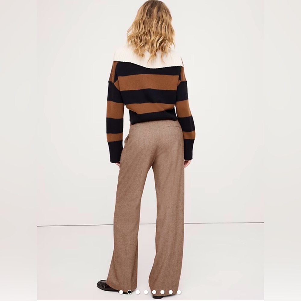 Banana Republic Wide Leg Drawstring Wool Blend Pants in Brown Herringbone Size S - Picture 2 of 5